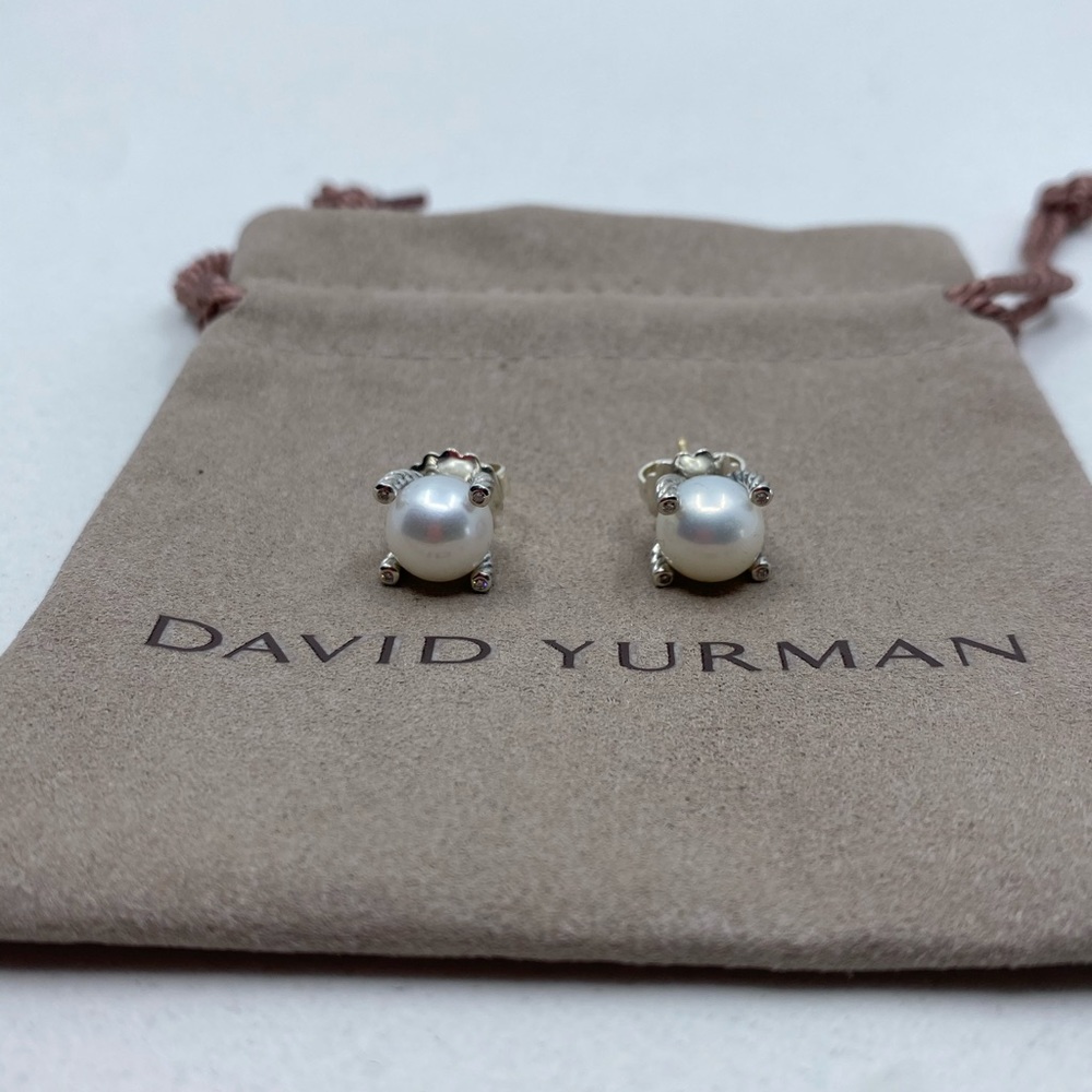David Yurman Sterling Silver 10mm Pearl Earrings
